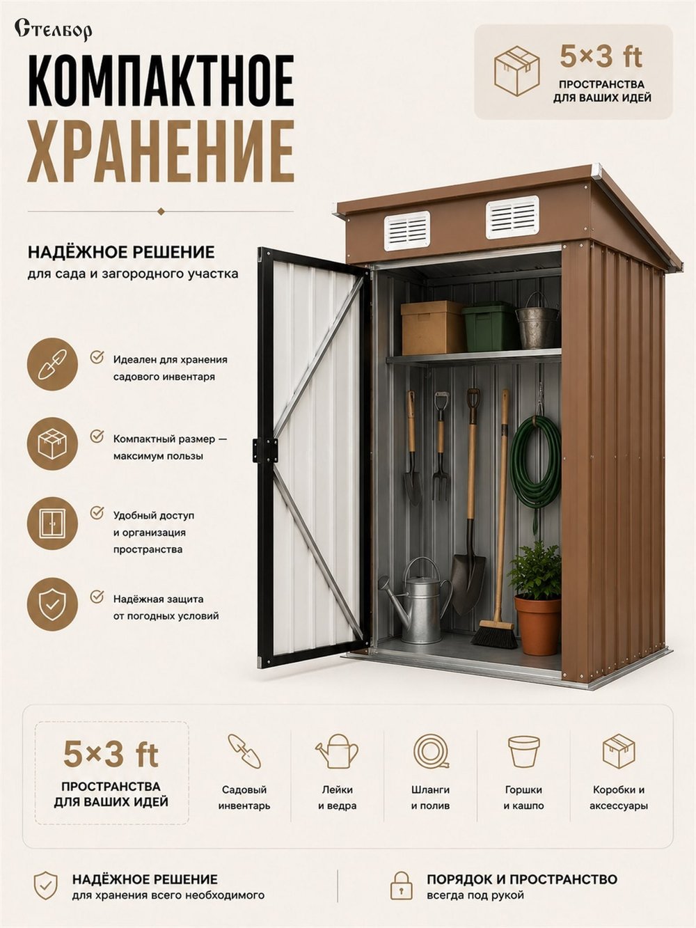 Металлический хозблок 5×3, 148,5×83×184 см