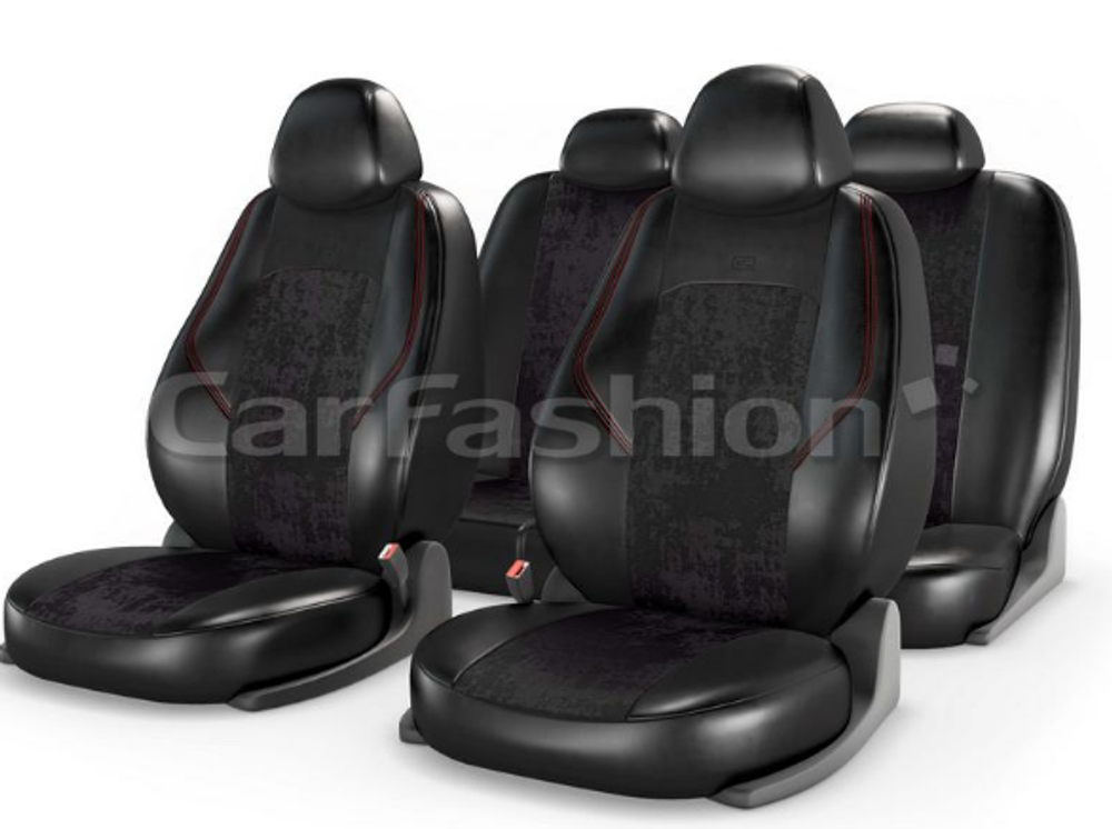 Чехлы на сидения CarFashion «RANGER ZAMSHA» 11229 - Экокожа+замша -черный/черный/красный