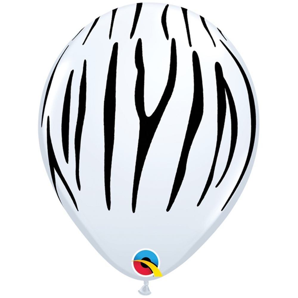 Шар латексный 28см Полоски зебра (Белый)
