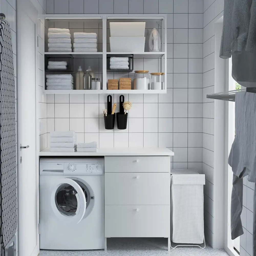 Комбинация для ванной - IKEA ENHET, 121.5х63.5х222 см, белый, ЭНХЕТ ИКЕА