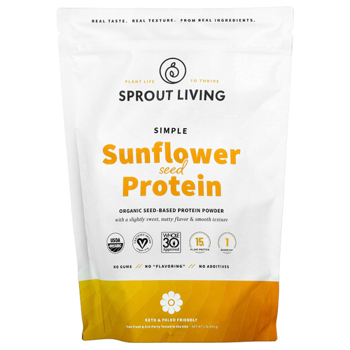 Sprout Living, Простой протеин из семян подсолнечника, 454 г (1 фунт)