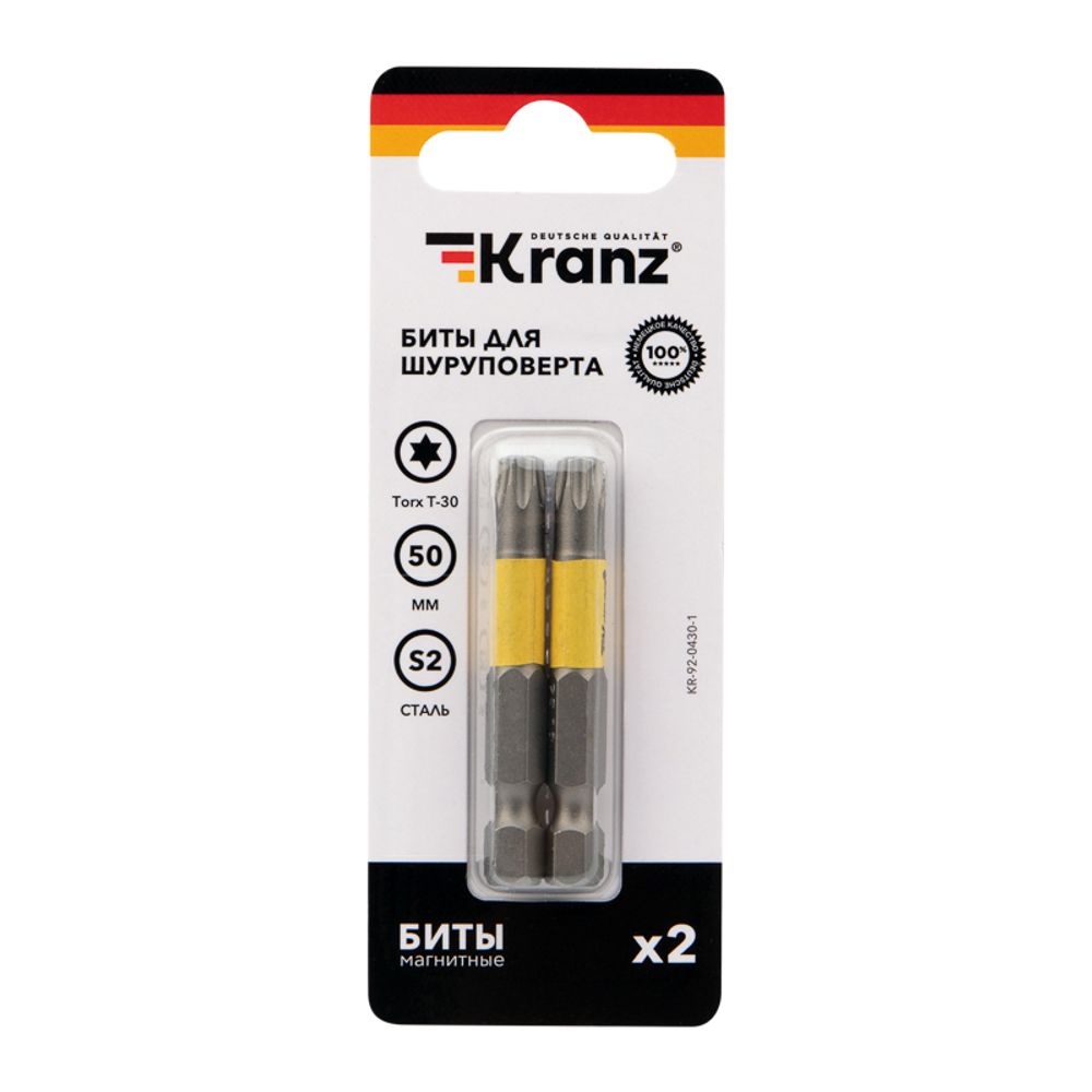 Бита для шуруповерта Torx T30х50 мм (2 шт./уп.) KRANZ