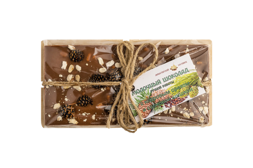 Молочный шоколад ручной работы, с кедровым орехом и сосновой шишкой 100 г.