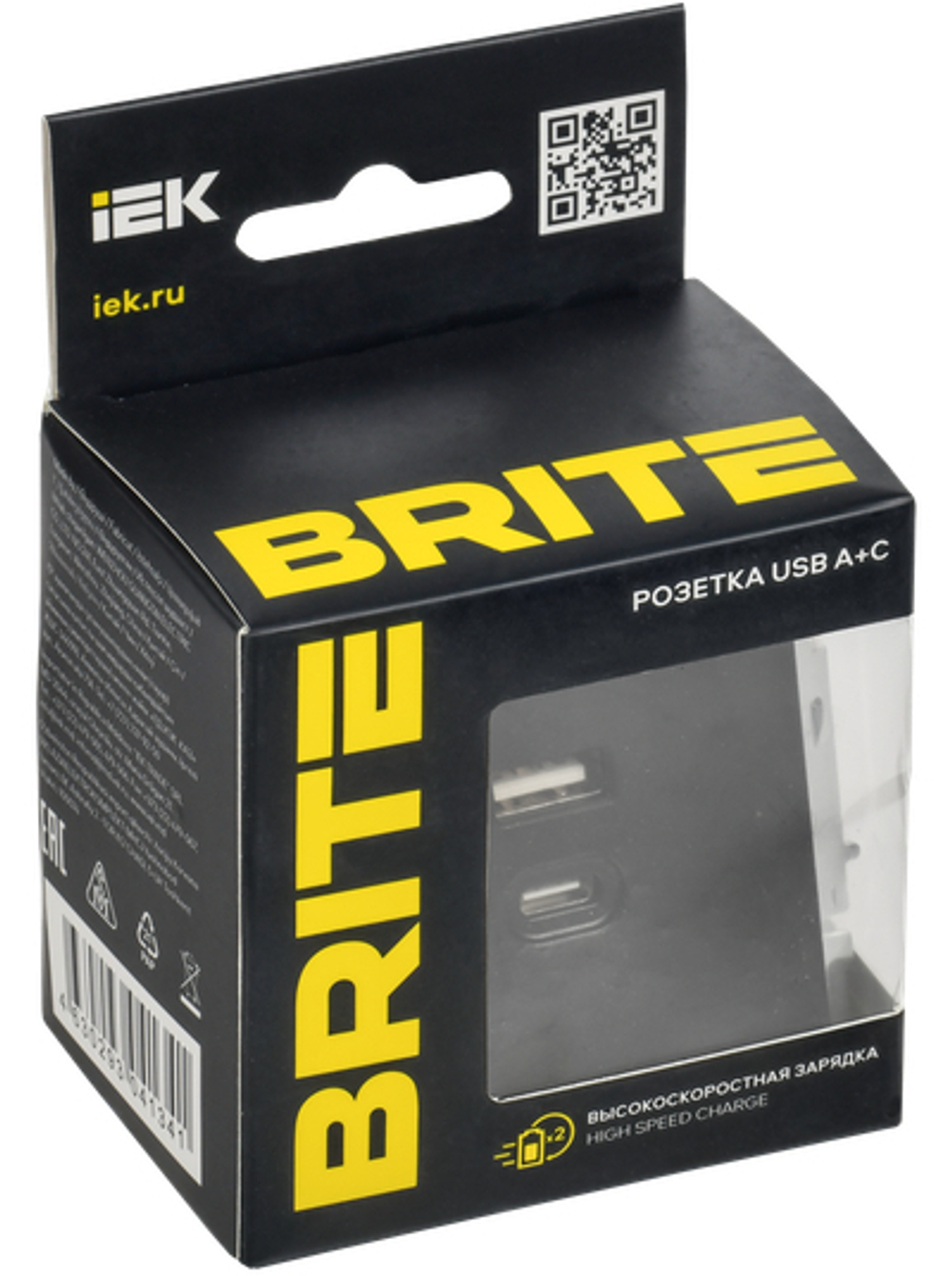 BRITE Розетка USB A+C 45Вт высокоскоростная зарядка РЮ11-2-БрЧ черный IEK