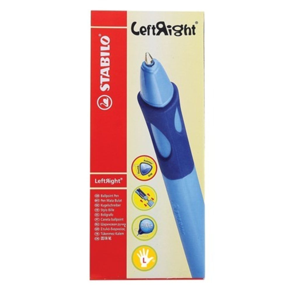 Ручка шариковая с грипом STABILO "Left Right", СИНЯЯ, для левшей, корпус зеленый, узел 0,8 мм, линия письма 0,4 мм, 6318/2-10-41