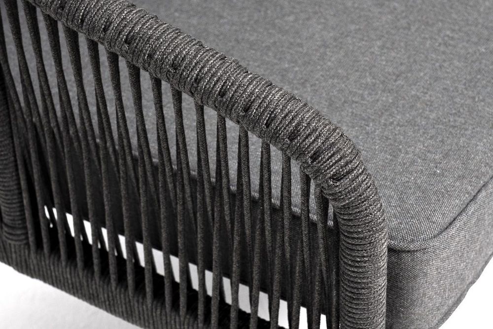 "Канны" диван модульный плетеный из роупа, каркас алюминий темно-серый (RAL7024) муар, роуп темно-серый круглый, ткань темно-серая 027