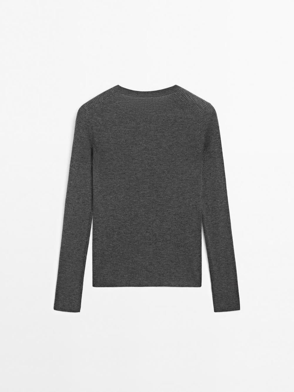 Massimo Dutti Свитер из смесовой шерсти в рубчик, серый