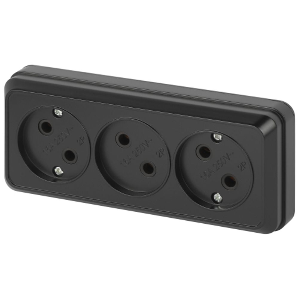 Розетка Intro Quadro 2-205-05 тройная без заземления 3х2P 16А-250В IP20 ОУ антрацит | Intro