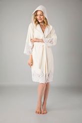 Женский махровый халат с капюшоном 4130  NUSA кремовый