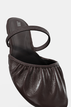 ZARA КОЖАНЫЕ БАЛЕТКИ-МЮЛИ, КОРИЧНЕВЫЙ