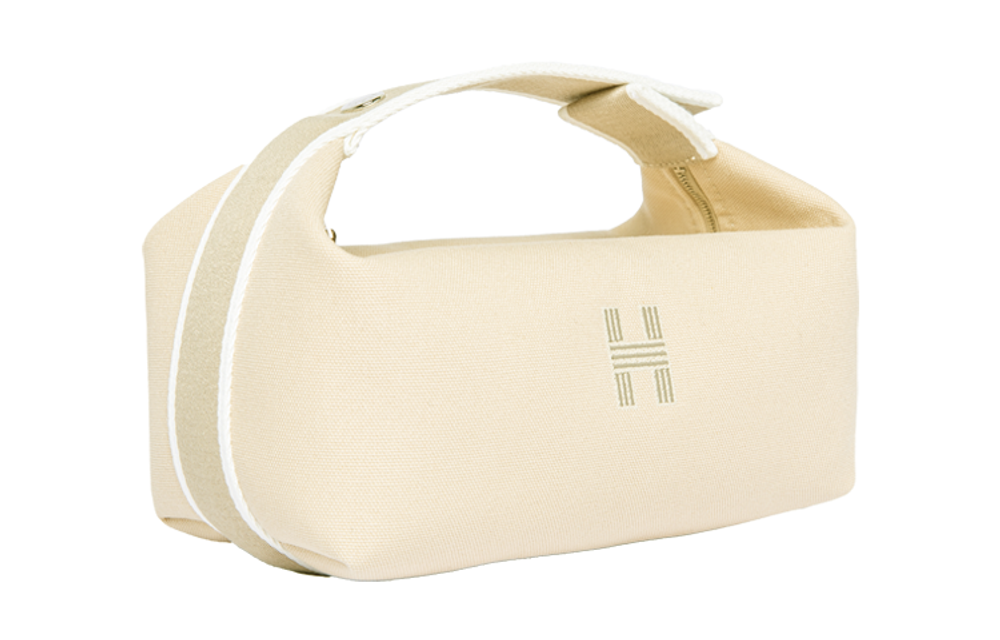 HERMES Bride a Brac Cotton Storage Bag, Toiletry Bag Small Women"s 01 Blanc Pure White