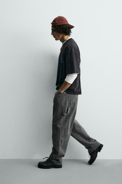 ZARA БРЮКИ BAGGY FIT В ТОНКУЮ ПОЛОСКУ, СЕРЫЙ/СИНИЙ