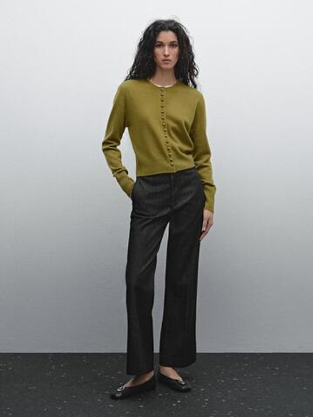 Massimo Dutti Короткий кардиган с обтяжными пуговицами, оливковый