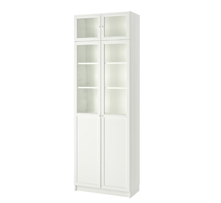 БИЛЛИ ОКСБЕРГ BILLY OXBERG Книжный шкаф с верхом/дверь поддон/стекло, белый/стекло,80x42x237 см