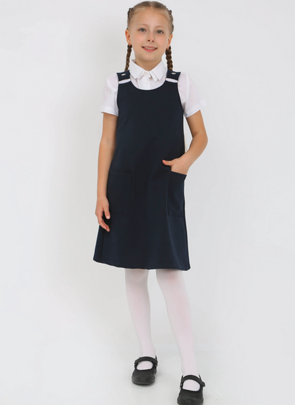 Сарафан "Белла-1" р-р 128, тёмно-синий (Ивашка)