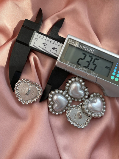 Пуговицы сердце серебро с жемчугом
