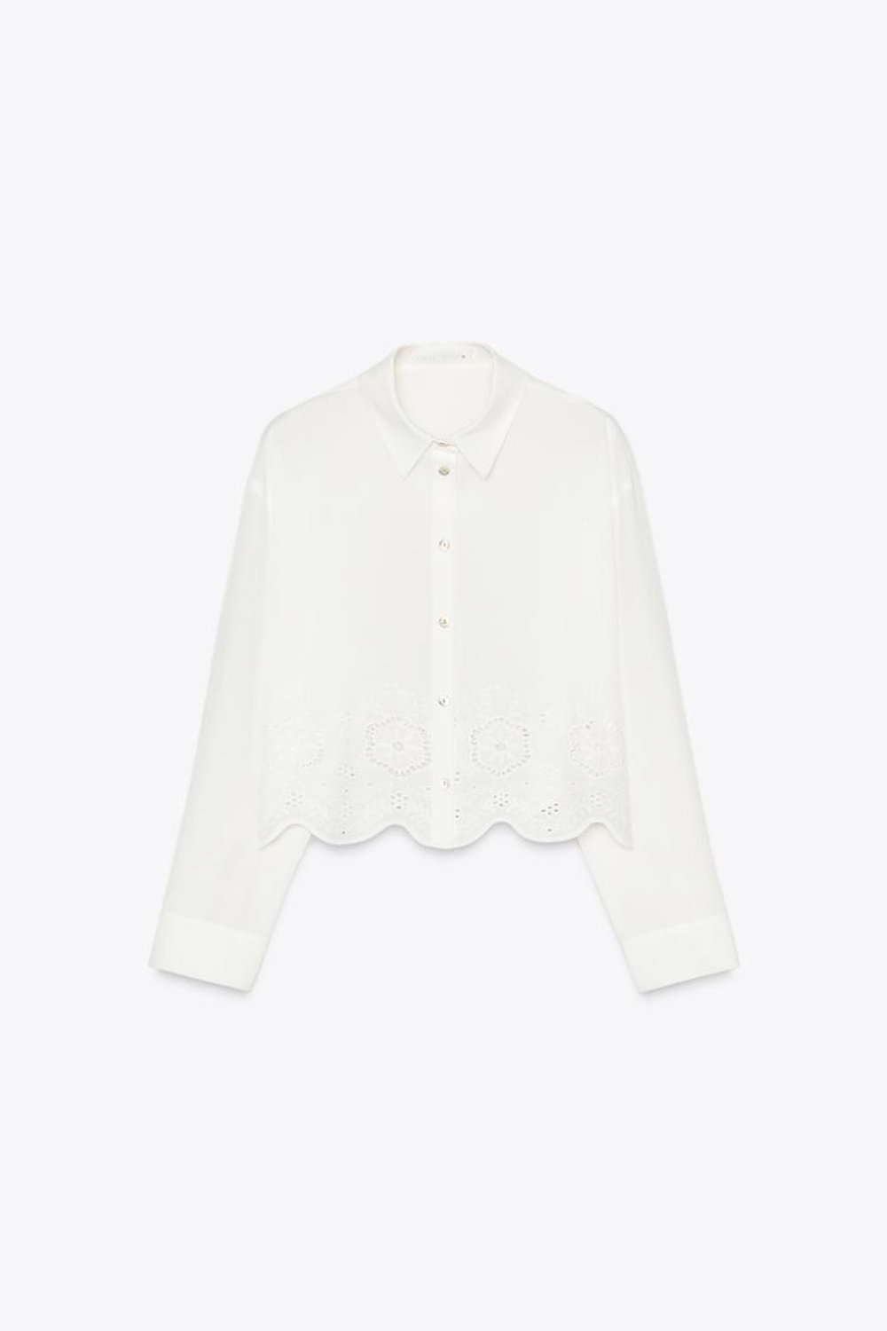 ZARA УКОРОЧЕННАЯ БЛУЗА С АЖУРНОЙ ВЫШИВКОЙ, БЕЛЫЙ