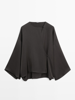 Massimo Dutti Рубашка из струящейся ткани внахлест, черный