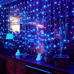 ULD-C3020-240-TTK BLUE IP44 Занавес светодиодный с эффектом мерцания. 3х2м. Соединяемый. 240 светодиодов. Синий свет. Провод прозрачный. TM Uniel