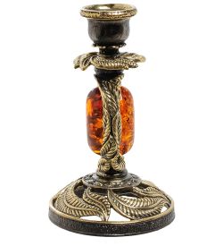 Народные промыслы AM-1879 Подсвечник «Ива» (латунь, янтарь)