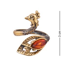 AM-3894 Кольцо «Павлин» (латунь, янтарь)
