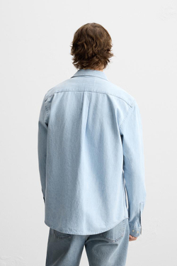 ZARА ДЖИНСОВАЯ РУБАШКА С ЭФФЕКТОМ ПОТЕРТОСТИ, ГОЛУБОЙ