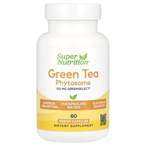Super Nutrition, Green Tea Phytosome, фитосомы зеленого чая, 150 мг, 60 растительных капсул