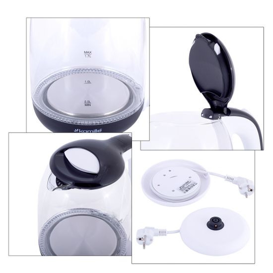 Чайник электрический 1,7 л. стеклянный Kamille KM 1720B