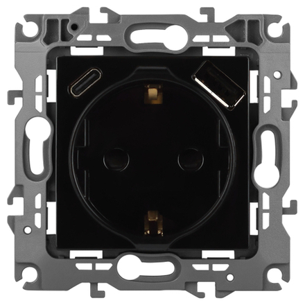 Розетка ЭРА Серия 12 12-4108-06 2P+E 16A-250В со шторками с USB type-A+C 5В-3А чёрный
