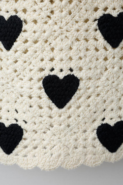 ZARA ВЯЗАНОЕ ПЛАТЬЕ ИЗ КРУЖЕВА КРОШЕ С СЕРДЦАМИ, ЭКРЮ/ЧЕРНЫЙ