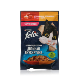 Влажный корм FELIX для кошек говядина и птица в желе 75 гр