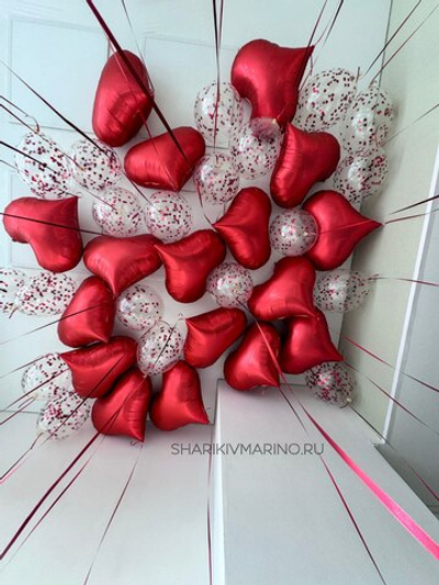 Фольгированные сердечки и шары с конфетти под потолок