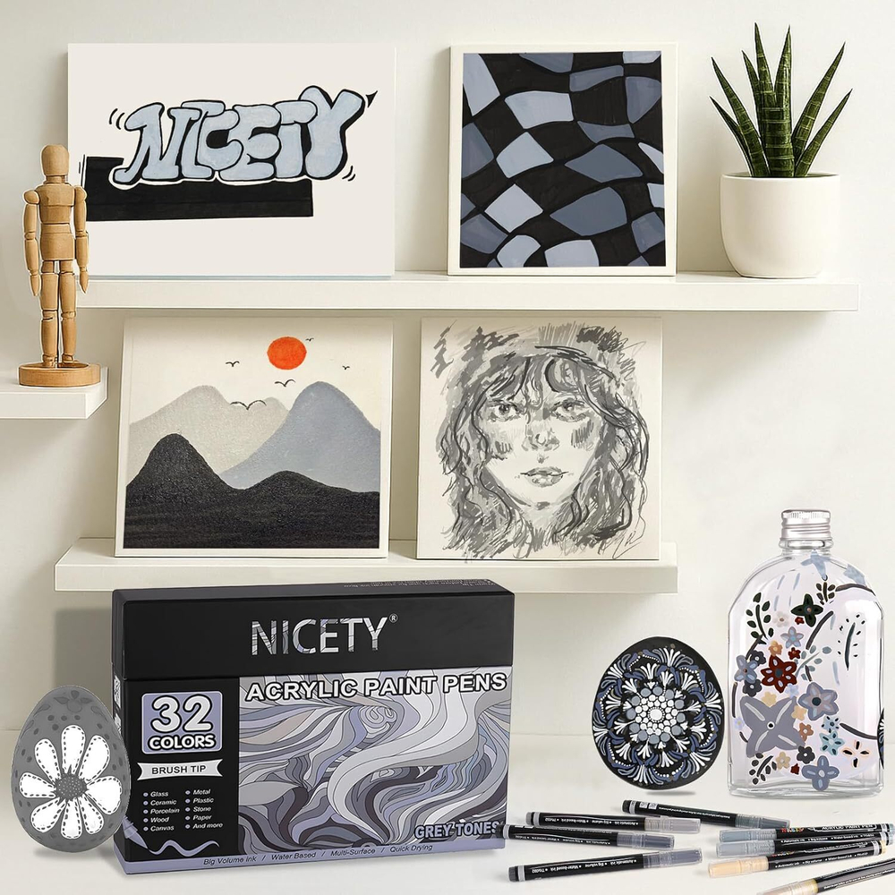 NICETY акриловые маркеры 1-5 мм, 32 шт, Grey