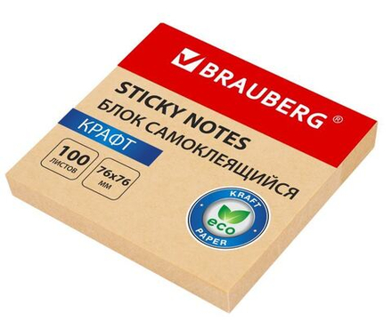 Блок самоклеящийся крафтовая бумага (стикеры) BRAUBERG KRAFT, 76×76 мм, 100 листов