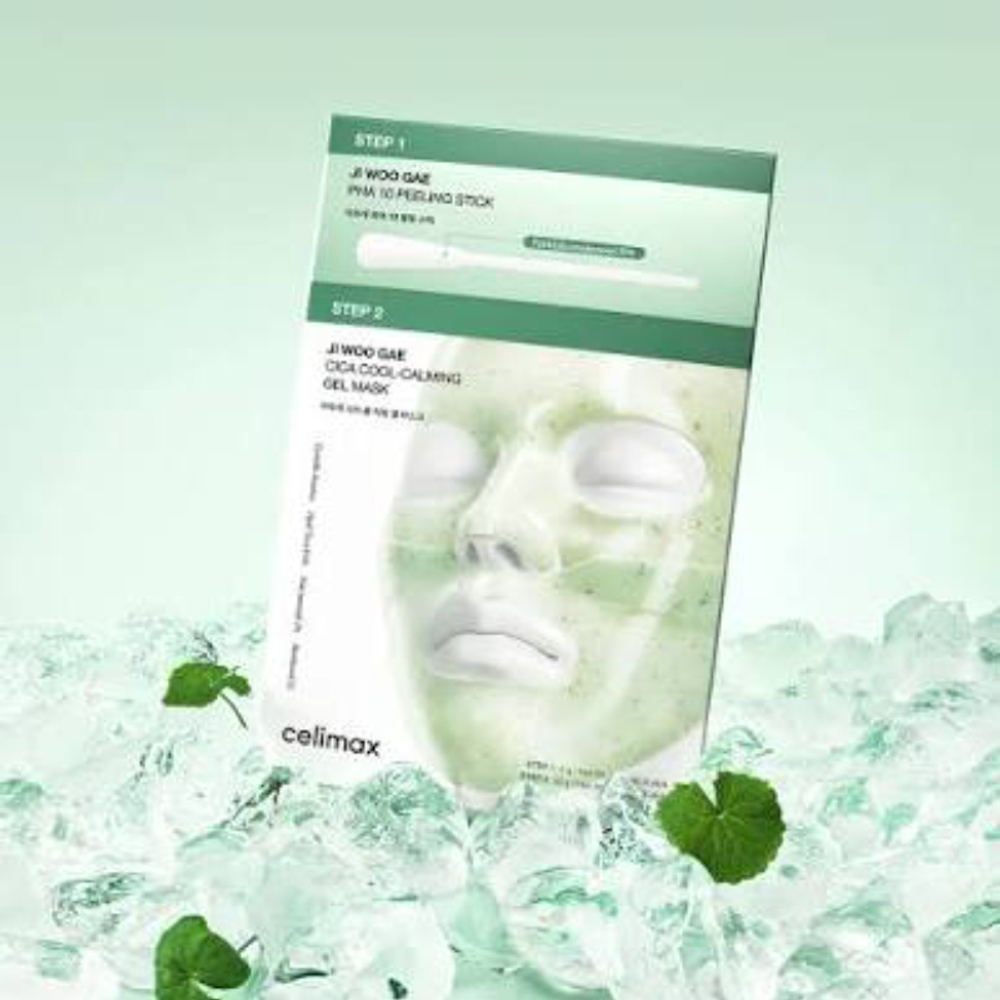 Celimax Ji Woo Gae Cica PHA Peel 2-Step Gel Mask двухэтапный уход: пилинг с PHA-кислотой и гидрогелевая маска с центеллой