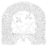 Cats and Their Cute Friends on a Flower Path. Coloring Book