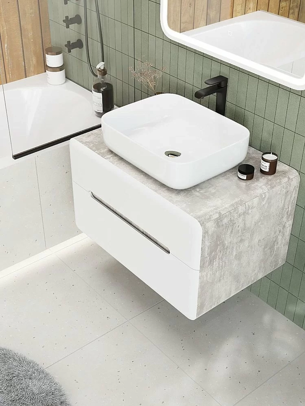 Тумба с раковиной Art&Max AM-Genova-800-2C-SO-CH/AM-78109 Бетон хафит