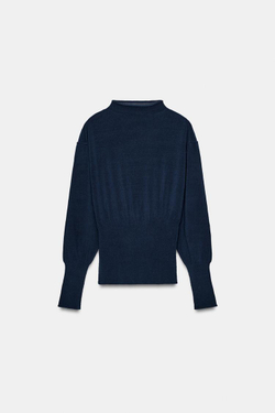 ZARA ВЯЗАНЫЙ ДЖЕМПЕР С ШИРОКИМ ПОЯСОМ, ЧЕРНИЛЬНО-СИНИЙ