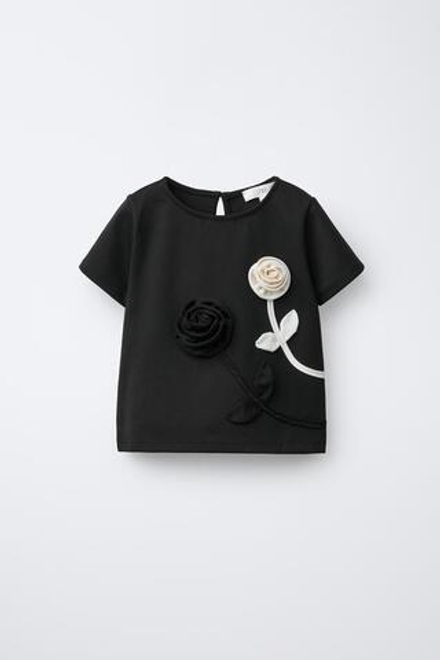 ZARA ФУТБОЛКА С КОНТРАСТНЫМИ ЦВЕТАМИ, ЧЕРНЫЙ