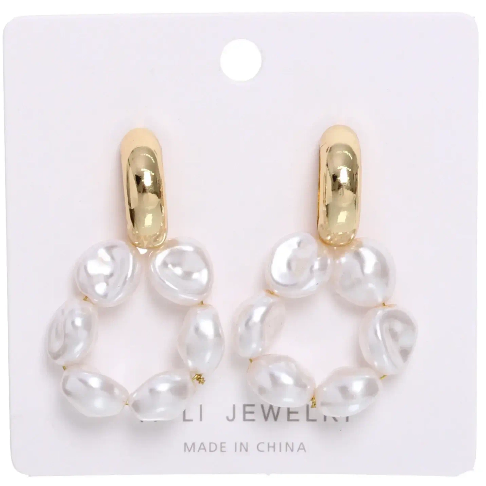 Серьги из гиппоалергенного металла с иск. жемчугом «ПАЛУМНА», цвет золото и серебро, 3*2,5см