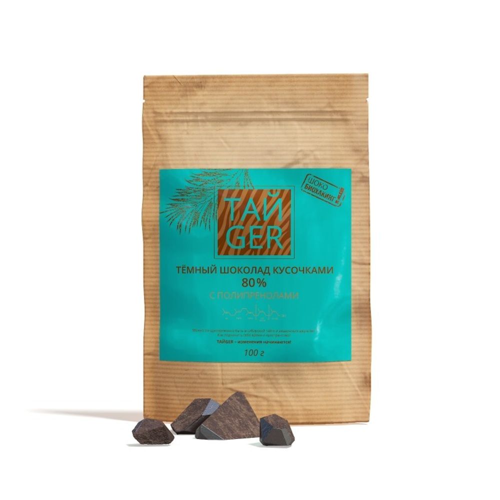 ТайGer тёмный шоколад кусочками 80% с полипренолами 100г