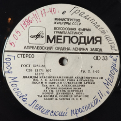 Винтажная виниловая пластинка LP Дважды Краснознаменный Ансамбль Песни И Пляски Советской Армии Им. А.В. Александрова Русские Народные Песни (СССР 1980)