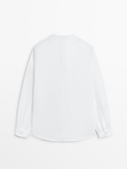 Massimo Dutti Рубашка из поплина с декоративными деталями на груди, белый
