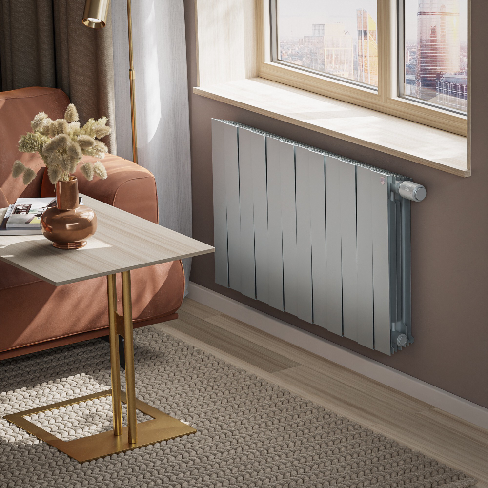 Радиатор биметаллический Royal Thermo PianoForte 500 Silver Satin 12 секций VDR (нижнее правое подключение)