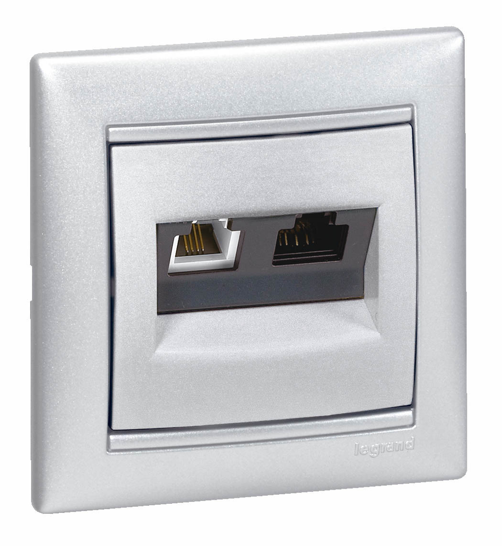 Розетка двойная RJ11+RJ45 категория 5e UTP алюминий Valena Classic LEGRAND
