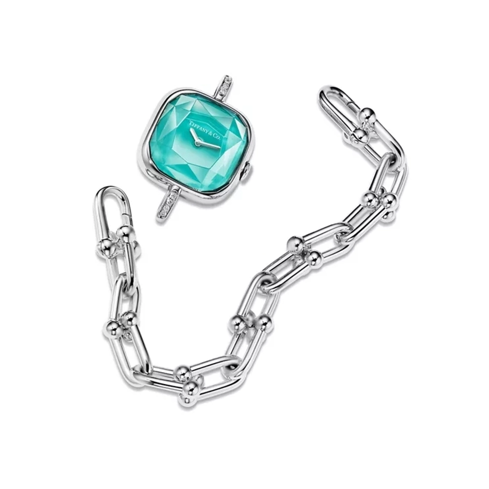 Часы - браслет из серебра 925 с бриллиантами ,Tiffany 💠Hard Wear watch blue