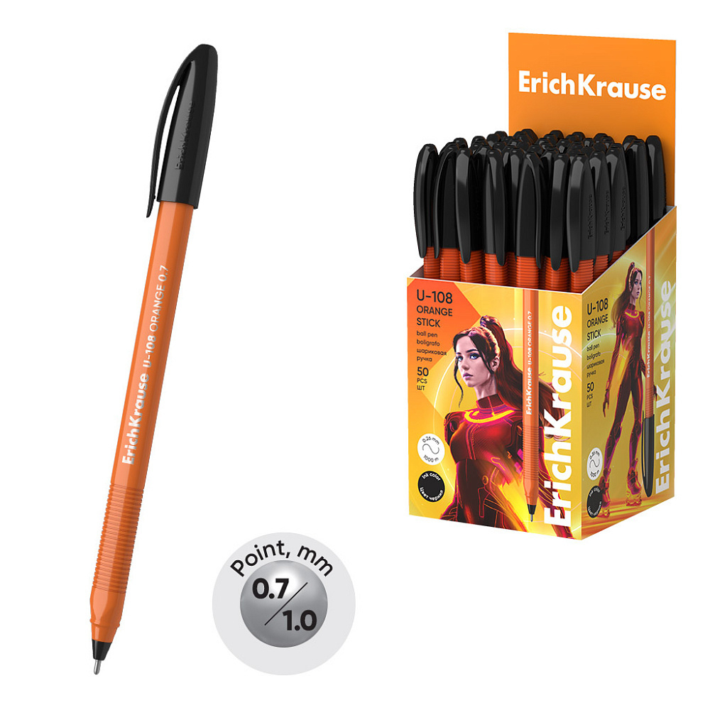 Ручка шариковая ErichKrause U-108 Stick Orange 0.7, Ultra Glide Technology, цвет чернил черный (в ко