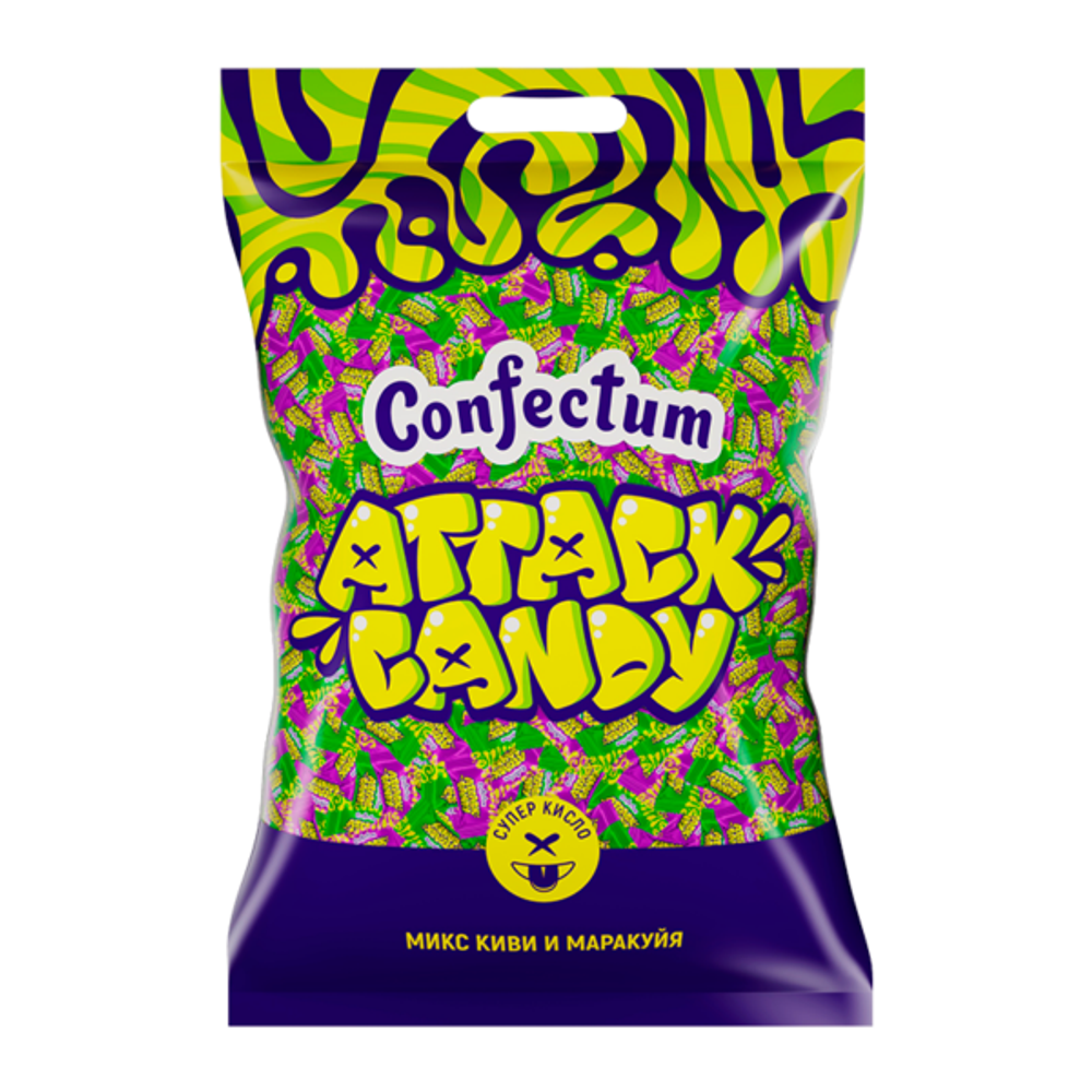 Кислая таблетированная конфета «Confectum Attack Candy» со вкусами киви и маракуйи, 500 гр х 6 шт