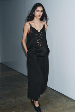 ZARA КРУЖЕВНОЙ ТОП — ZW COLLECTION, ЧЕРНЫЙ