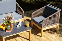 "Канны" лаунж-зона 4-местная из роупа со столиком "Канны" (серый гранит), основание дуб, роуп коричневый